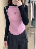 Impact Color Short T-Shirt Women's Long-Sleeved Early Autumn Style Slim And Slim Underwear Hong Kong Style
