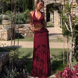 Fongt New Women's Fashion Sexy V-Neck Hanging Neck Sling Wooden Ear Dress Two Sets