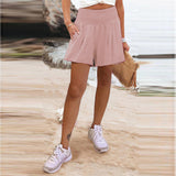 Fongt Women's Hot Selling Solid Color High-Waisted Elastic Shorts Tight Waist Wide Leg Slacks