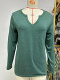 New V-Collar Color Cotton Pure Color Long-Sleeved Loose T-Shirt Jacket Women-Outfit