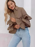Fongt Design Feeling White Lotus Leaf Sleeve Shirt 2025 Autumn And Winter New Casual Temperament