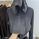 Fongt Age Reduction Double-Sided Hoodie Long Sleeve T-Shirt Buttons, Thick And Warm Hoodie-Outfit