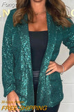 Women Fashion Glitter Sequin Shiny Party Tops Elegant Turn-down Collar Outerwear Coat Ladies Casual Long Sleeve Tops