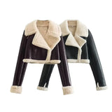 Fongt 2025 New Double-Sided Loose Short Suit Collar Zipper Embellished Fur Jacket Jacket