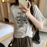 European High-End Print Loose Shoulder-Inserting Short-Sleeved T-Shirt Women's Summer 2024 New