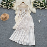Fongt Sense T-Shirt With Irregular Hem Pressure Folding Blouse High-Waisted Half-Body Skirt
