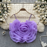 Fongt Holiday Wind Eogen Yarn Three-Dimensional Flower Sling Vest Women's Summer New Ocean Chic Short Top