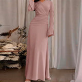 Fongt Temperament Micro-Trumpet Folded Cross Superimposed Tying Belt Girded Waist Dressing Spliced High-Waisted Dress