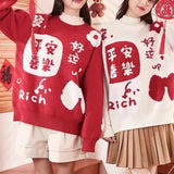 Fongt Waxy This Year Thick Sweater Female 2024 Dragon Autumn Winter Festival Red Loose New Year Sweater Jacket-Outfit