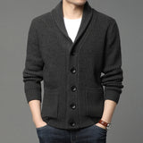 Fongt New Men's Long Sleeve Sweater Cardigan Pocket Turtleneck Solid Color Sweater Men's