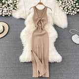 Fongt Women's Summer New Sexy Kinesith Heart-Scuttered Fashion Two-Pin Knitted Dress