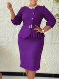 Fongt New Elegant Elastic Body Repair Collared High-Waisted Temperament With Hips Solid-Colored Dress