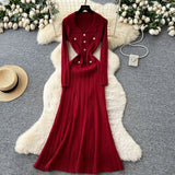 Fongt Fragrant High-End Feel Fashionable Doll Collar Long Sleeve Metal Buckle Waist Knitted Dress Women Autumn Slim Dress