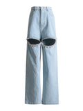 Fongt New Fall 2024 Mid-Waist Straight Tube Long Thigh Hollow-Out Jeans-Outfit