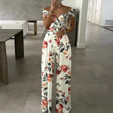 Fongt New Women's Fashion Temperament Elegant Commuter Print Broad-Legged Women's Jumpsuits