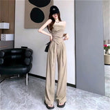 Fongt Tsets + Casual High-Waisted Broad-Legged Set Women's Fashion Temperament Two Sets
