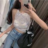 Fongt Hottie Shoulder Short Knitted Slings Small Vest Women Summer New Outerwear Slim Design