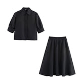 Fongt New Women's Short-Sleeved Shirt Wide Fan Flute Dress 2731046