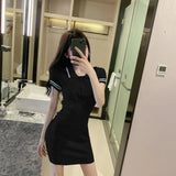 Fongt Summer New Short Dress Polo Collar Short Sleeve High-Sleeved Butt Dress Korean Style A-Character Dress In