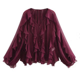 Fongt Women's Clothing 2025 Spring New Multi-Color Simple Cascade Decoration Chiffon Shirt