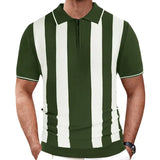 Fongt Men's Summer New Striped Spliced Knitted Knitted Short-Sleeved Polo Shirt Tide