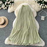 Fongt Fashion Folding Wave Half-Dress French Sweet High-Waisted A-Shaped Skirt Mid-Long Folds Skirt