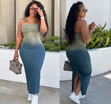 Fongt Women's New Sexy Hottie Gradually Erased Chest Open Fork Ass Elastic Denim Skirt