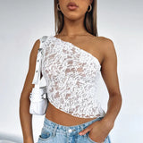 Women's Clothing 2024 New Solid Color Waistless Asymmetrical Sloping Collar Tops Club Clothing Vestidos-Outfit