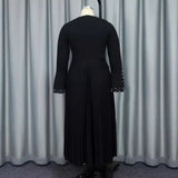 Fongt New V-Necked Horn Sleeve Simple A-Character Dress Party Banquet Nail Dress Dress