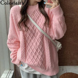New 2021 Autumn Winter Women's Sweaters Pullovers Warm Minimalist Fashionable Elegant Knitwears Pink Tops