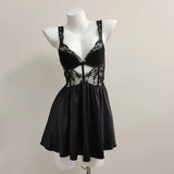 Fongt New French Romantic Lace Lairvoyal Night Coat Sexy Ice Ribbon Breast Pad Sling Short Skirt Homewear