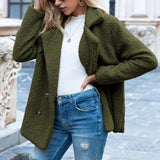 Solid Color Women Winter Spring Loose Warm Coat High Quality Teddy Fleece Button Jacket Female Casual Veste Femme
