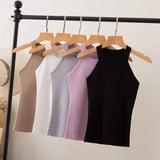 Women Slim Knitting Halter Camisole Tops Female Bodycon Knitted Tanks Sleeveless Basic Solid T shirts 8017-Outfit