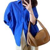 Fongt Shirt Women Spring And Autumn 2025 New Design Sense Of Small Solid Casual Folding Long-Sleeved Shirt Coat Top