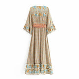 Fongt Women's Sunflower Positioning Printing Waist With Horn Sleeve Long Skirt 83028303
