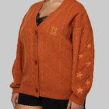 Fongt Same Taylor Orange Cardigan Embroidered Stars Loose Languid Temperament Sweater