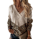 Fongt 2025 New Colored Knitted Shirt Women's Autumn Winter Leopard Tard New V-Necked Sweater