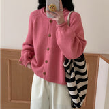 Autumn And Winter New Style Simple Style Solid Color Retro Knitted Cardigan Loose Lazy Style Sweater Jacket-Outfit