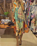 Fongt Explosion Casual Leopard Color Print Deep V Dress