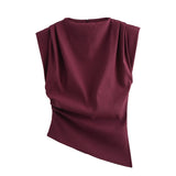 Fongt New Folding Decoration Asymmetric Cushion Shoulderless Top 0085845