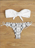 Bikini 2022 Woman Sexy Front Lace Up Tie Strapless Leopard Swimsuit Female Push Up Ruffled Bow Bathing Suit Thong