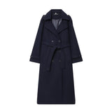 Fongt Autumn New Female Retro Leisure Double Buckle With Belt Long Hair Coat
