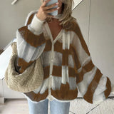 Stripe Oversized Cardigan With Neckerchief-Outfit