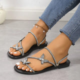 Fongt Drill Bow Bow Jacket Toe Sandals Women 2024 New Flat Bottom With Skirt Beach One Shoes Two Women's Cool Slippers