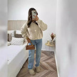 Fongt Women's INS Explosion Coarse Needle Long Sleeved Button Sweater