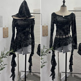 Fongt Shooting Niche Does Not Hit The Wasteland Hottie Wearing Hooded Holes Long Sleeves Irregular Ribbon Clothing 9297
