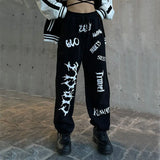 Hippie Gothic Graphic Black Jogging Sweatpants Women Y2K Punk Oversize Joggers Sports Pants Female Korean Fashion
