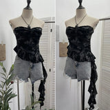 Fongt Camouflage Brat Vest Female Niche Irregular Ribbon Hole Babes Y2k Sleeveless Top 1229