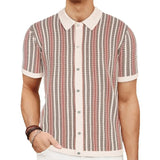 Fongt Men's Summer New Striped Jacket Knitted Polo Shirt Short-Sleeved T-Shirt
