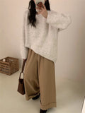 Fongt Advanced Sense Small Knit Jacket Round Collar Lazy Wind Autumn Winter Long Sleeve Soft Waxy Color Loose Set Sweater-Outfit